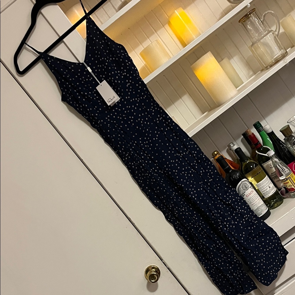 NWT Rails Navy Wide Legged Jumpsuit with Off White Polka Dots - Picture 2 of 9